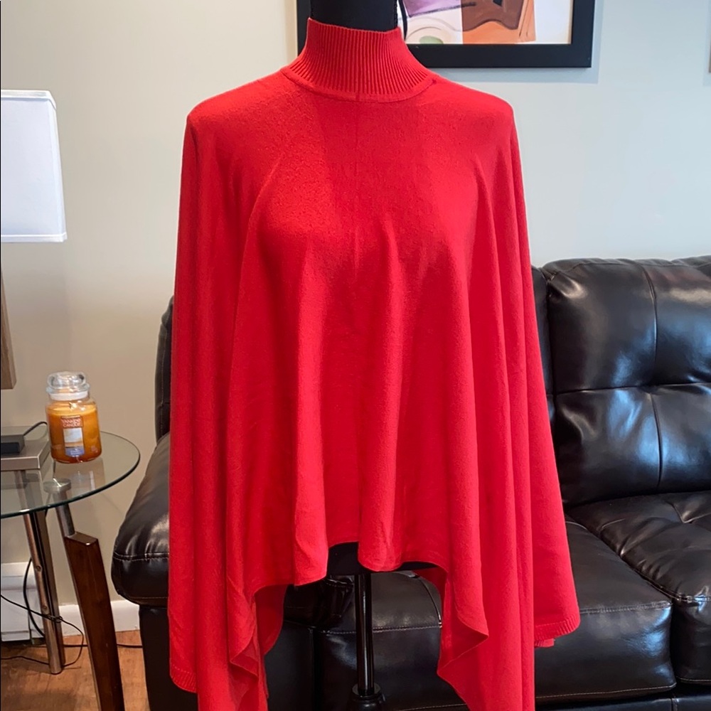 LAUREN RALPH LAUREN RED CAPE PONCHO WRAP one size